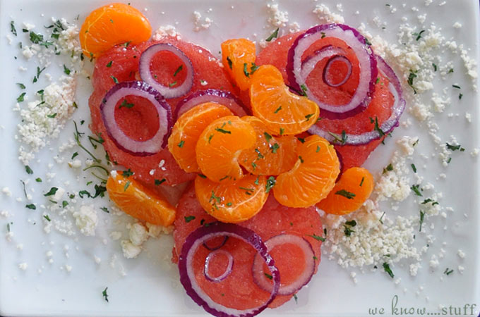 Our Watermelon Orange Feta Salad is Perfect For Hot Summer Days. I make a large batch of it to eat as a main meal when I don't want to think about cooking!