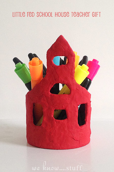 This little red schoolhouse pencil holder is made with air dry clay and lots of love! They make perfect homemade Back To School Gifts For Teachers.