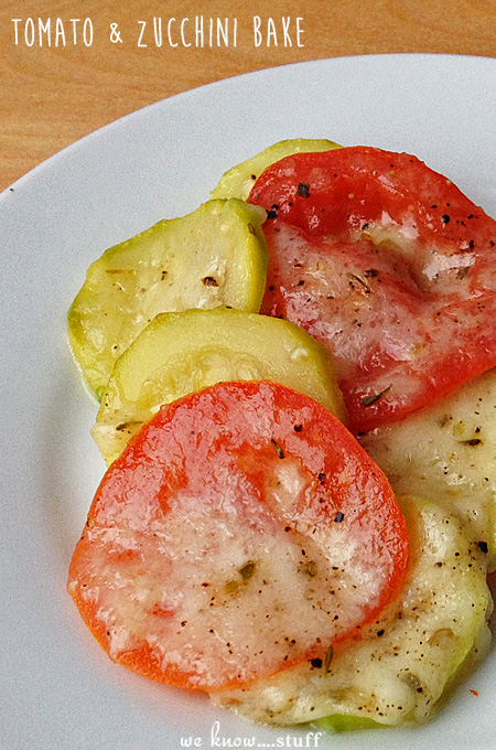 Mom's Super Simple Tomato and Zucchini Bake is a delicious vegetarian meal to keep on hand for night's when you're just too tired to cook. It's also a great way to use up all of your garden fresh tomatoes and zucchini!
