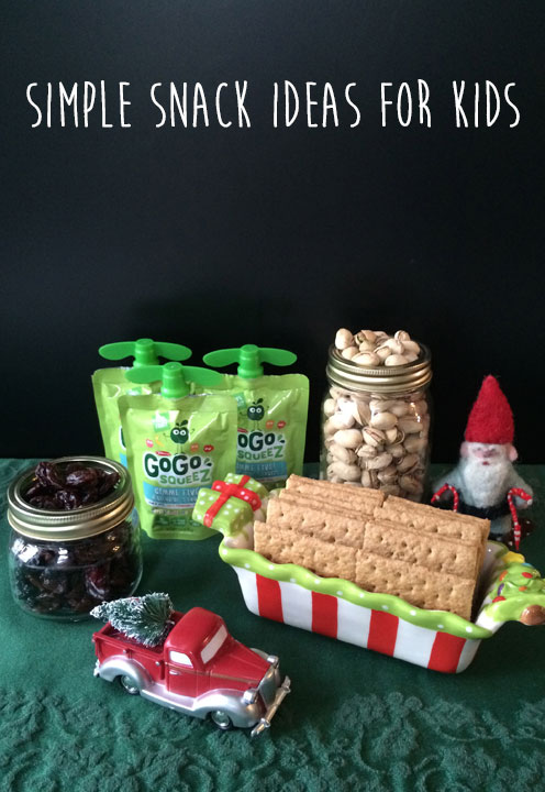 Simple Snack Ideas For Kids: set out natural, wholesome goodies like cut up vegetable spears, dried fruit and nuts, and something sweet, like applesauce.