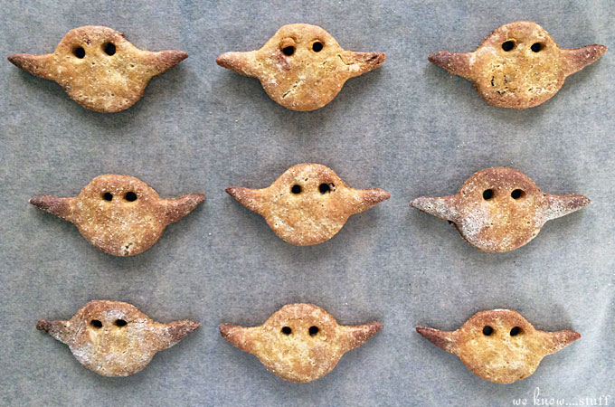 These Star Wars Dog Treats are made with leftover sweet potatoes and bacon. Shaped like Yoda, they're a super healthy dog biscuit. Your dogs will love them!