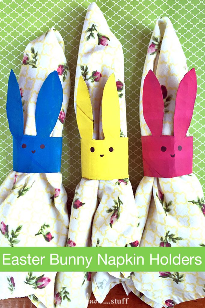 This Easter Bunny Napkin Holder craft is a fun way to recycle! You can use toilet paper rolls to create these easy napkin rings for your Easter table.