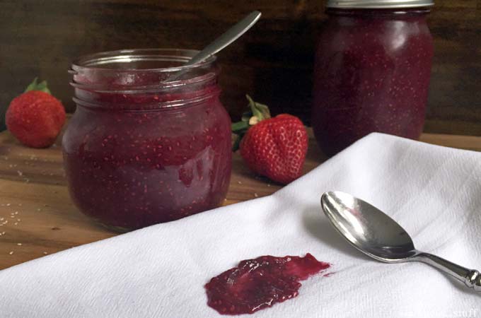 This homemade wild berry chia jam is a great way to use up overripe berries like blackberries, blueberries, raspberries, and strawberries. Frozen berries work well too!