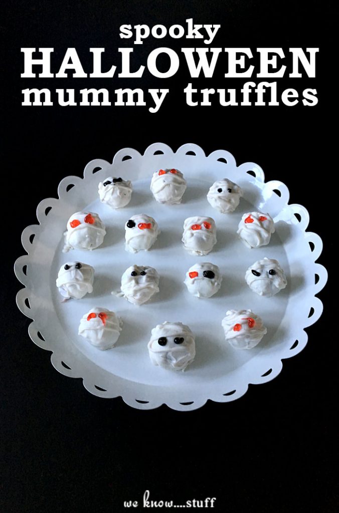 These Chocolate Mummy Truffles take forever to make. But once you see your kids excitedly dotting on creepy eyes, you'll be happy that you made them.