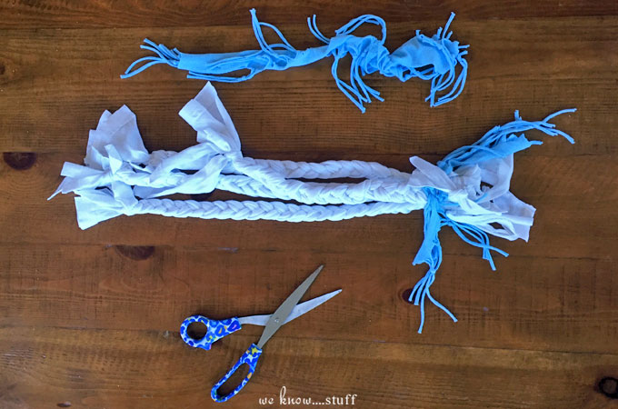Make Your Own Dogs Toys like this Braided T-Shirt Tug Of War toy. Dogs love having a special toy that smells just like one of their favorite humans.