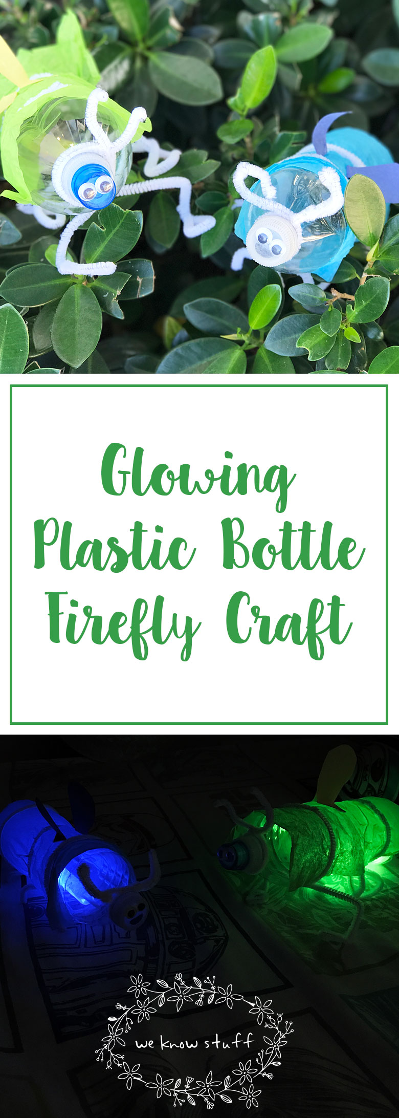In the city, we don't get to see real fireflies. This glowing plastic bottle firefly craft is a fun way to show kids what they look like when night falls!