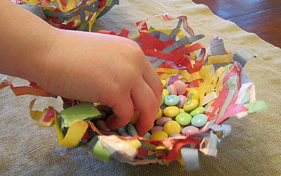 These adorable construction paper birds nests are a fun way to use up leftover bits of paper and make terrific homemade Easter gifts for friends and family!