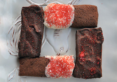 Our chocolate-covered Chocolate Shortbreads have a biscuit-like texture making them awesome for dipping into hot chocolate after playing in the snow! Our chocolate-covered Chocolate Shortbreads have a biscuit-like texture making them awesome for dipping into hot chocolate after playing in the snow!