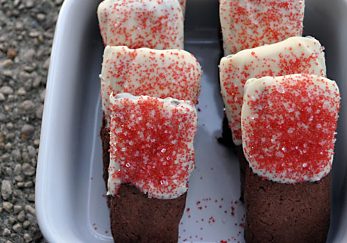Our chocolate-covered Chocolate Shortbreads have a biscuit-like texture making them awesome for dipping into hot chocolate after playing in the snow! Our chocolate-covered Chocolate Shortbreads have a biscuit-like texture making them awesome for dipping into hot chocolate after playing in the snow!