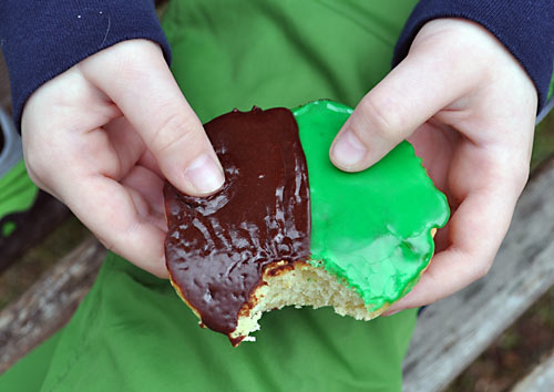 This easy Black and White Cookie Recipe is a family favorite of ours, especially when made with green icing! We like to call them Leprechaun Cookies!